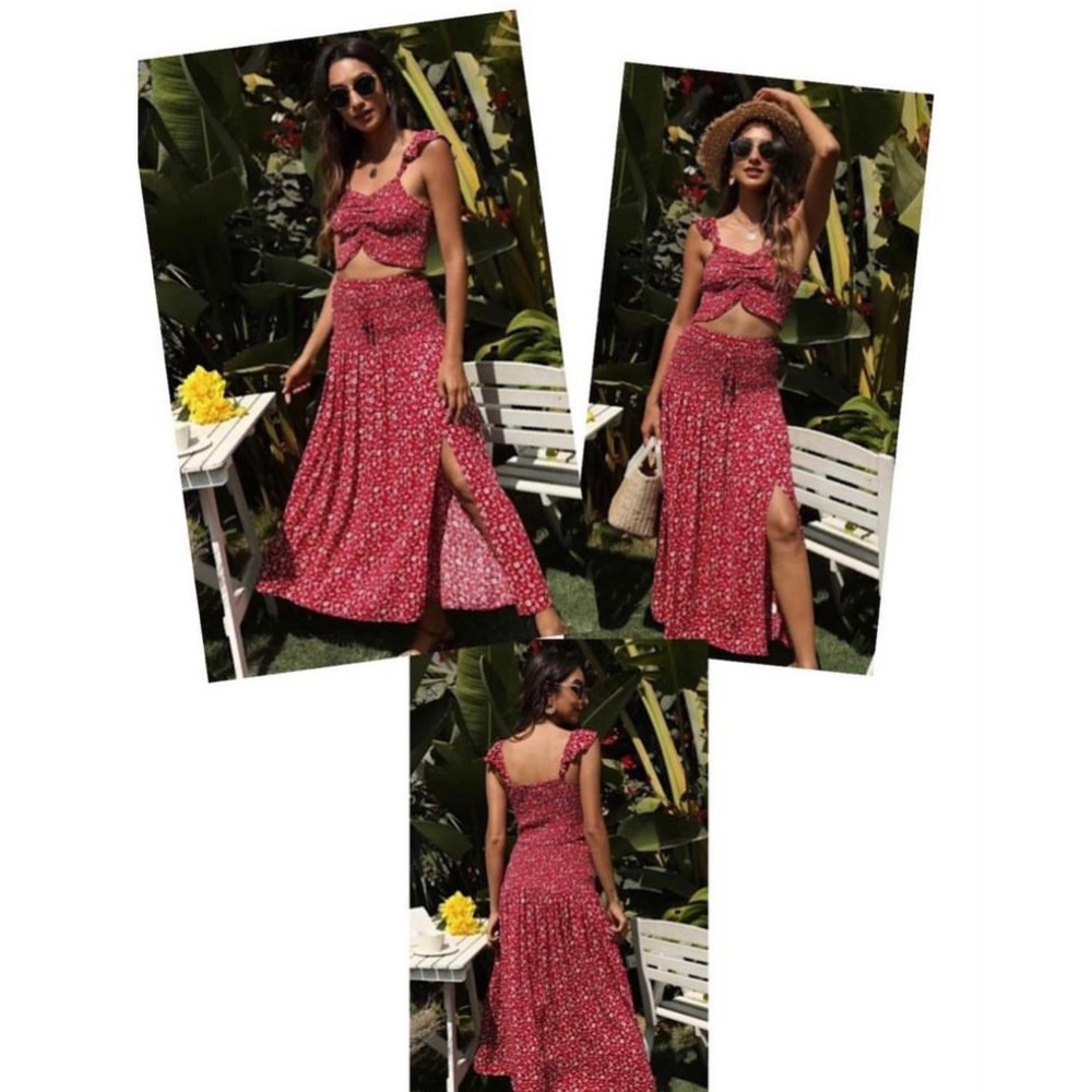 Red floral tank and skirt set